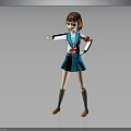 Anime School Girl Character Wearing Blue White Uniform With Headphones Pointing Side Pose