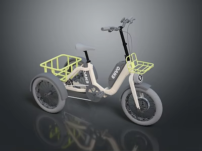 Modern Cream Colored Tricycle with Yellow Front Basket and Rear Rack 3d model