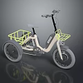 Modern Cream Colored Tricycle with Yellow Front Basket and Rear Rack