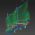 Traditional Wooden Sailboat With Multiple White Sails Red Flag And Carved Hull