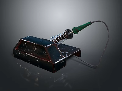 Mechanical Tool With Metal Base Spring Green Handle And Connecting Cord 3d model