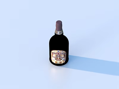 Dark Wine Bottle with Label and Text on Light Blue Background with Shadow 3d model