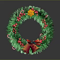 Festive Winter Hat Decorated With Green Wreath Red Bells And Colorful Flowers