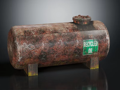 Industrial Equipment Rusty Recycled Oil Storage Tank With Metal Support Stand 3d model