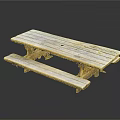 Rustic Wooden Outdoor Table With Attached Benches And Natural Wood Grain