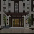 Traditional Style Entrance Gate With Elegant Wooden Frame Carved Lattice And Warm Lighting Design