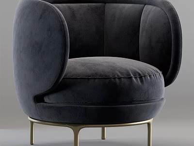 Comfortable Navy Blue Velvet Accent Chair Rounded Back Armrests Gold Metal Legs Modern Design 3d model
