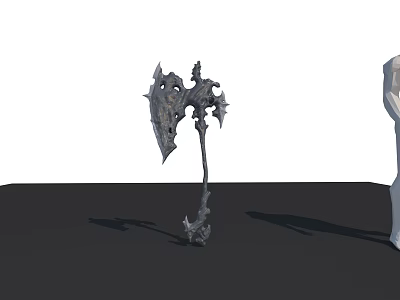 Decorative Fantasy Battle Axe With Intricate Metal Design And Human Figure Model 3d model