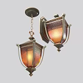 Vintage Style Wall Lamps With Metal Frame And Orange Glass Shade Details