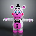 Playful Pink And White Cartoon Bear With Black Hat Bow Tie Blue Eyes And Blush