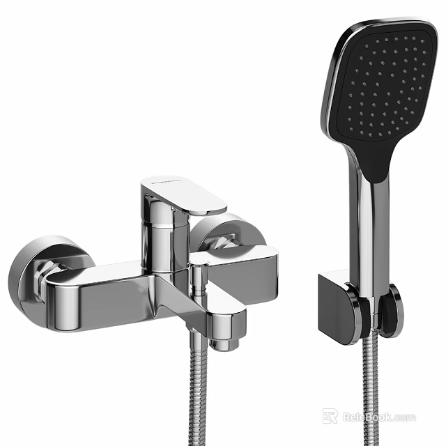 Modern Chrome Wall Mounted Faucet With Handheld Shower Head Fixture 3d model 