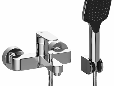 Modern Chrome Wall Mounted Faucet With Handheld Shower Head Fixture 3d model
