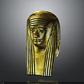 Ancient Egyptian Style Golden Headdress Mask with Black Stripes Blue and White Decorations