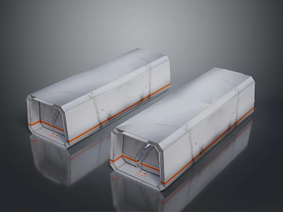 Beautiful Landscape with Silver Metal Components and Orange Lines on Reflective Surface 3d model