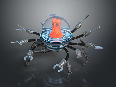 Futuristic Mechanical Device Featuring Multiple Robotic Arms And Orange Central Core Structure 3d model