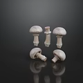 Fresh White Whole and Halved Mushrooms Neatly Arranged on Dark Background