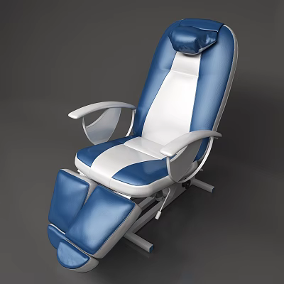 Blue And White Leather Massage Chair With Comfortable Backrest Armrest And Leg Support 3d model
