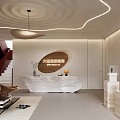 Modern Stylish Living Dining Room Interior With Curved Ceiling Pendant Light Sofa And Coffee Table