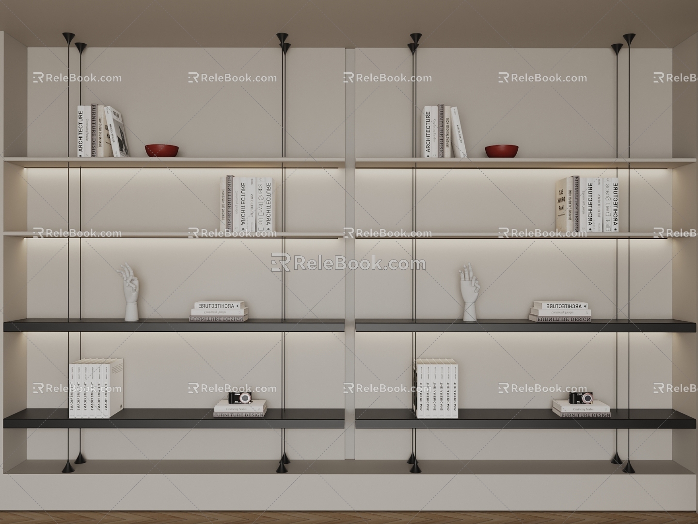 bookshelf bookcase book ornaments 3d model