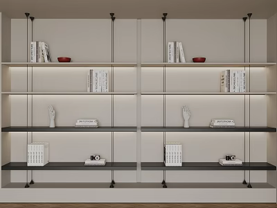 Modern Bookshelf Interior With Multiple Open Shelves Built in LED Lighting Books And Decorative Ornaments 3d model