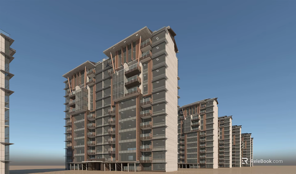 Modern High Rise Residential Buildings With Balconies And Glass Exterior Design 3d model 