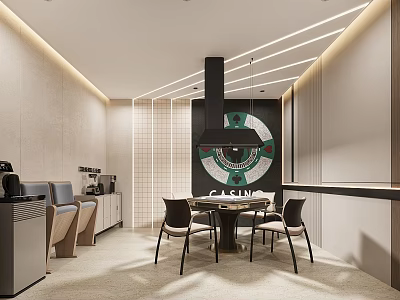 Hotel Mahjong Room Elegant Modern Interior With Round Mahjong Table Comfortable Chairs And Bar Counter 3d model
