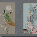 Botanical Wall Art Paintings with Peacock Birds Rabbit Flowers and Moon