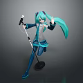 Game and Movie Character With Teal Long Hair Holding Microphone In Anime Style Outfit