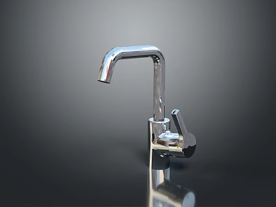 Sleek Chrome Water Faucet With Curved Spout And Handle On Reflective Surface 3d model