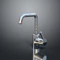 Sleek Chrome Water Faucet With Curved Spout And Handle On Reflective Surface