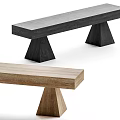 Two Modern Public Benches With Wooden And Concrete Tops And Geometric Legs