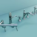Stainless Steel Faucets With Different Styles On Display In Modern Setting 3d model