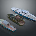 Three Old And New Boats Displaying Diverse Hull Colors And Cabin Designs