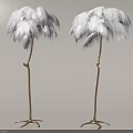 Elegant Modern Floor Lamp With White Feather Shade Brown Pole And Branch Like Base