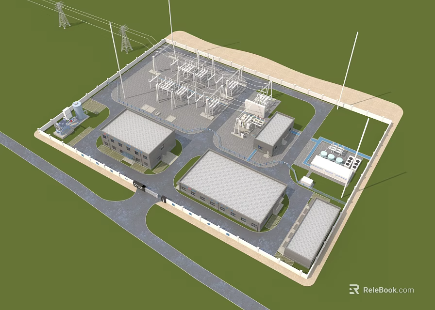 Industrial Factory Complex Featuring Building Structures Power Facilities And Surrounding Layout 3d model 