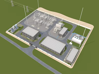 Industrial Factory Complex Featuring Building Structures Power Facilities And Surrounding Layout 3d model