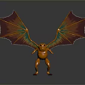 Orange Mythical Creature Character Standing With Iridescent Wings On Black Background With Reflection