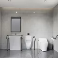 Public Restroom Interior Design With Gray Tile Walls Mirror Sink And Toilet