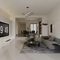 Modern Living and Dining Room Interior With Sofa TV Wall Dining Table And Pendant Lights