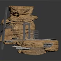 Decorative 3D Rock Layered Structure With Staircase Platform And Metal Railings