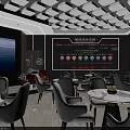 Modern Conference Room Interior With Round Tables Chairs Large Screen And Display Board