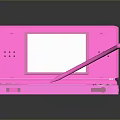 Pink Handheld Gaming Console Open With Dual Screens And Stylus Pen