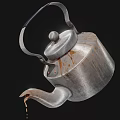 Vintage Silver Metal Teapot With Dripping Liquid From Spout On Black Background