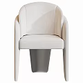 Modern Single Chair Design With Beige Upholstered Fabric Brown Frame Curved Backrest And Armrest