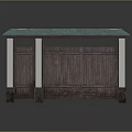 Traditional Wooden Entrance Gate With Green Roof White Pillars And Dark Bases