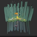 Little Girl In Yellow Raincoat Holding Orange Umbrella Among Colorful Flowers And Reeds