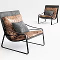 Modern Lounge Chairs With Black Metal Frame Brown Upholstery And Gray Cushions