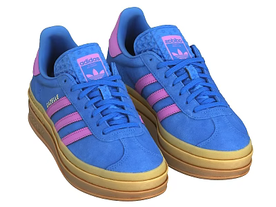 Adidas Blue Sneakers With Pink Stripes And Yellow Sole For Fashionable Look 3d model