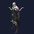 Dark Game Movie Character With Horned Shoulders White Red Accents Black Armor Skull Details