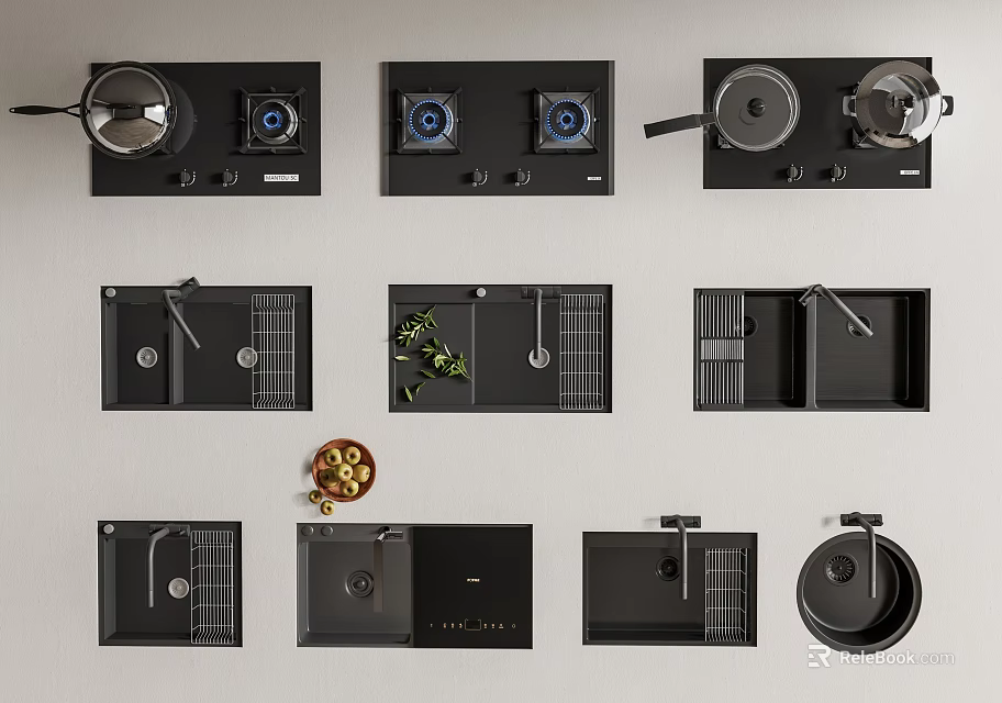 Modern Kitchen Appliances Collection With Stove Sink And Cookware Designs 3d model 